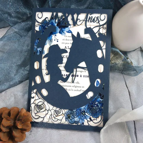 Miniatura 11 de 50 piezas de tarjetas de invitación de quinceañera con purpurina, invitación para fiesta de los 15 años, purpurina de caballo, DIY, tarjetas de boda