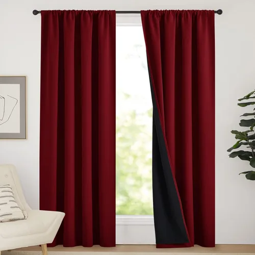 Miniatura 47 de NICETOWN Cortinas blancas 100% opacas, 2 capas gruesas completamente opacas con bolsillo para barra, cortinas aislantes térmicas para Blanco puro
