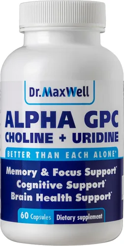 Alpha GPC 600 mg + Uridina, un potenciador de colina. Mejor que Alpha-GPC o Uridina Alone. La mejor colina Alpha GPC: 2 en 1, sin soja, sin