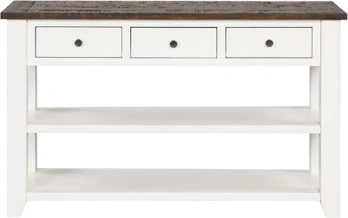 Miniatura 3 de RuiSiSi Mesa consola de 48 pulgadas con 3 cajones y 2 estantes, mesa de sofá de madera de granja para sala de estar, entrada, pasillo, color blanco