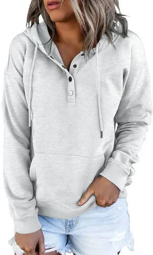 Miniatura 2 de SHEWIN - Sudadera casual con capucha de manga larga con botones y cordón para mujer holgada y con bolsillo