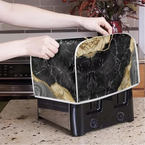 Miniatura 3 de JEOCODY Fundas para horno tostador para cocina, 2 rebanadas retro con estampado de mármol negro, cubierta antipolvo, lavable e impermeable