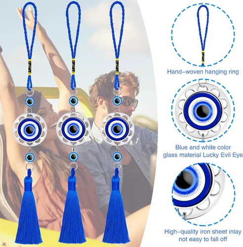 Miniatura 4 de Adorno colgante de ojo malvado de la suerte para automóvil, resina azul, cuentas contra el mal de ojo, dije con borla, espejo retrovisor, accesorios