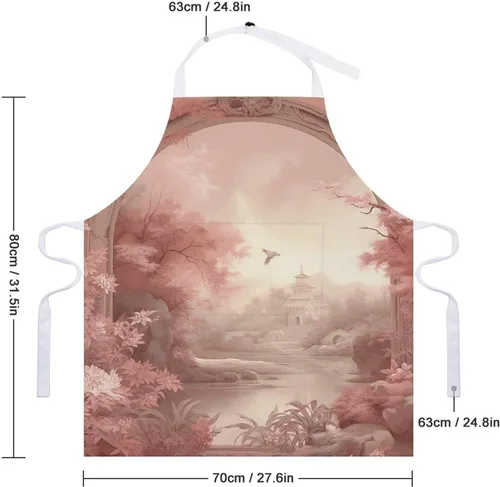 Miniatura 2 de MUSM Apron for Adults - 27.6 X 31.5 Inch, Heavy-Duty Polyester Aprons with Two Large Pockets, Waterproof Retro Peach Flowers Kitchen Apron for