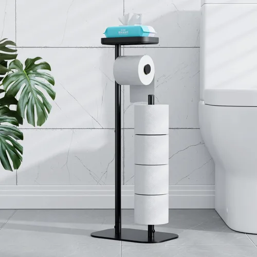 Kitsure Portapapel Higiénico de Pie – Soporte de Papel Higiénico de Metal a Prueba de Óxido para 4 Rollos con Base Antideslizante y Estante para