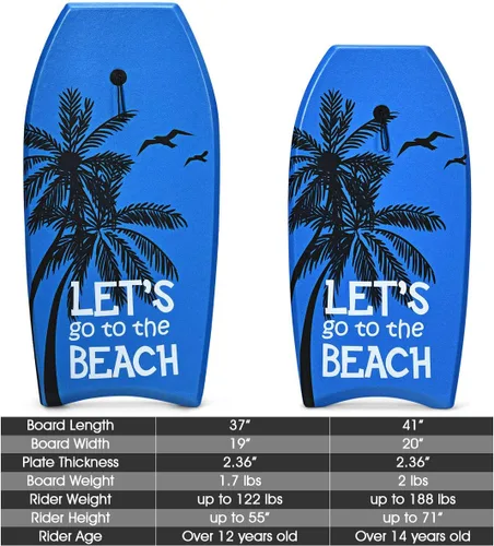 Miniatura 3 de Goplus Tabla de cuerpo ligera de 41/37/33 pulgadas para playa, tabla de surf con núcleo EPS, cubierta XPE, parte inferior lisa de HDPE, correa