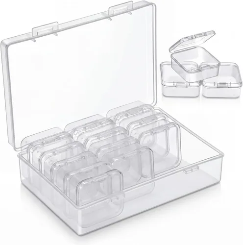 Miniatura 7 de Caja organizadora de plástico transparente de 12 piezas con pestillo de cierre hermético, mini contenedores de almacenamiento pequeños, estuches