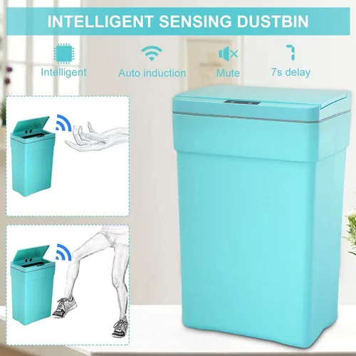Miniatura 5 de Basurero automático de 50 litros/13.2 galones para cocina, sin contacto, de alta capacidad, resistente a las manchas, con tapa (1, azul)