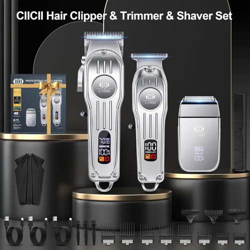 Miniatura 9 de CIICII Juego de cortapelos y recortadores de cabello para hombre, cortapelos profesionales inalámbricos para cortar el cabello