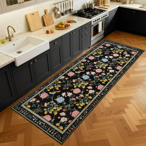 Miniatura 11 de Jinchan Alfombra Floral de Pasillo, 2x5, Alfombras Antideslizantes Lavables a Máquina, Alfombra Suave de Pelo Bajo para Pasillo, Resistente a
