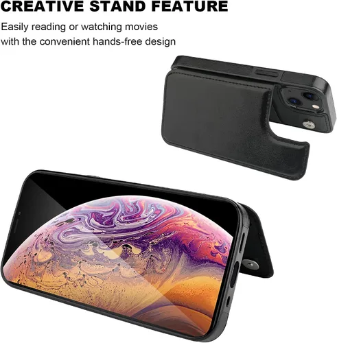 Miniatura 5 de ONETOP - Funda tipo cartera compatible con iPhone 13 Mini con soporte para tarjetas, funda de piel sintética con ranuras para tarjetas, doble cierre