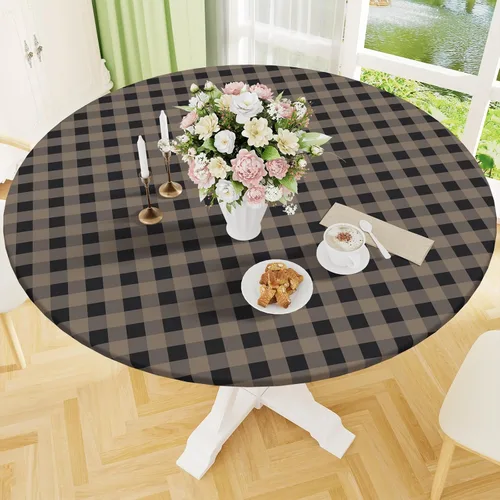Miniatura 10 de Smiry - Mantel redondo de picnic de vinilo elástico impermeable con respaldo de franela, mantel de vinilo ajustable para mesas de 31-35 pulgadas