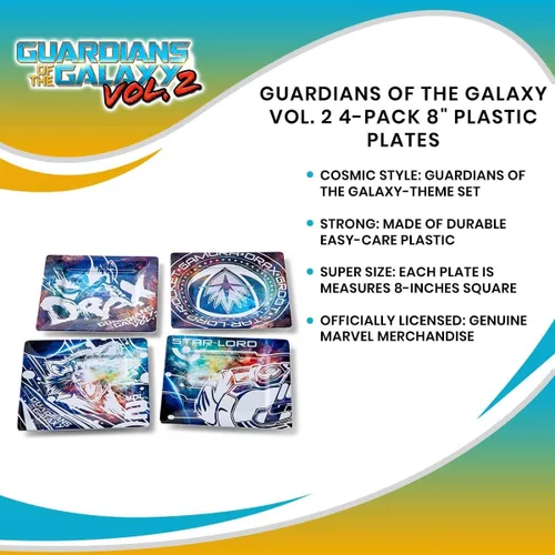 Miniatura 6 de Guardians of the Galaxy, Juego de platos de plástico Vol. 2 - Divertido paquete de cuatro incluye platos cuadrados de 8 pulgadas en 4 diseños