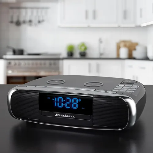 Miniatura 4 de Studebaker Workstaton Sistema de música HiFi con Bluetooth, radio FM, CD y estación de carga inalámbrica Qi (negro)