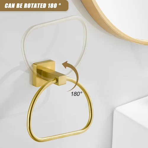 Miniatura 3 de Leyden Soporte de papel higiénico dorado Portador de toalla de mano, Soporte de rollo de papel cepillado de latón Anillo de toalla, Juego moderno
