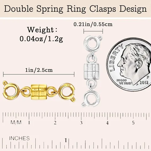 Miniatura 2 de Cierre magnético para collar S925 con doble anillo de resorte, convertidor de plata de ley, extensor de collar para pulsera y joyería
