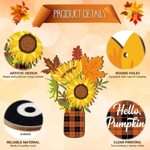 Miniatura 5 de Weysat 24 adornos de otoño para árbol de Acción de Gracias, gnomos de madera, adornos colgantes de gnomos de girasol, decoración de madera