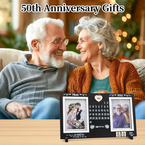 Miniatura 2 de Marco de fotos de madera para aniversario de bricolaje: el regalo conmemorativo de entonces y ahora cuenta con placas de madera intercambiables