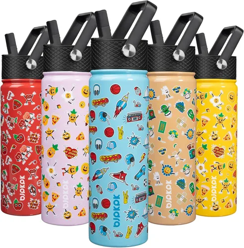 Miniatura 27 de BJPKPK Botella de agua aislada con tapa con pajilla, bonitas botellas de agua de 15 onzas, termo de metal de acero inoxidable, vasos reutilizables