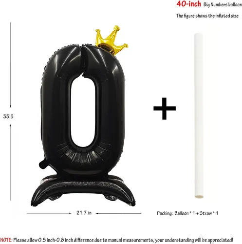Miniatura 2 de Globos de aluminio grandes con corona negra número 0 para niños y niñas, cumpleaños, boda, aniversario, fiesta, baby shower, suministros 0