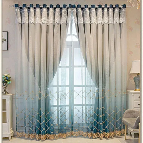 Miniatura 13 de Amidoudou 1 par de cortinas geométricas de doble capa para sala de estar, cortinas bordadas con patrón de diamante degradado para dormitorio