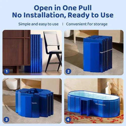 Miniatura 9 de Bañera plegable portátil, bañera independiente sin instalación, bañera de baño para remojo, cabina de ducha plegable para baño caliente y hielo Azul