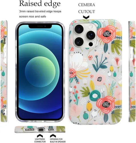 Miniatura 7 de J.west Funda para iPhone 13 Pro Max, funda transparente floral flexible de TPU a prueba de golpes, diseño elegante transparente, funda protectora