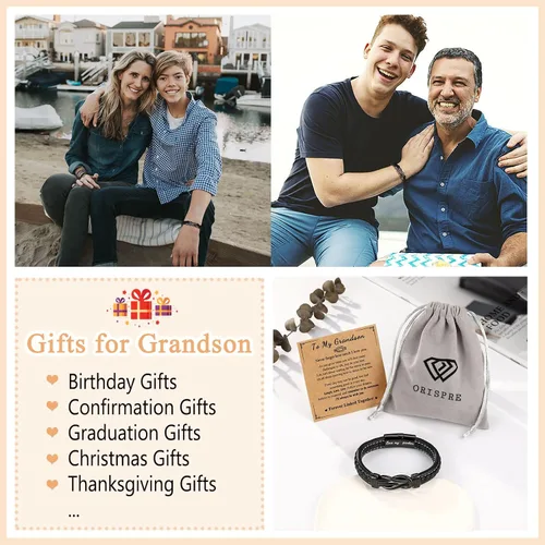Miniatura 6 de ORISPRE Pulsera con texto en inglés "To My SonGrandsonSobrino", regalos para adolescentes, niños y hombres, pulsera inspiradora para confirmación