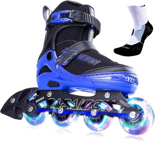 PAPAISON Patines en línea ajustables para niños y adultos con ruedas completamente iluminadas, patines de ruedas para exteriores para niñas y niños,