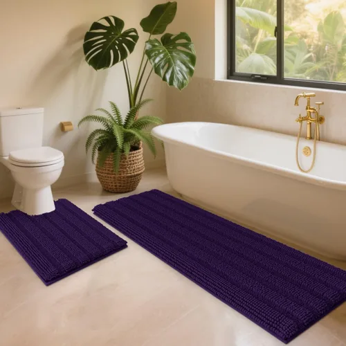 Miniatura 32 de ACCUMTEK - Juego de alfombras de baño a rayas beige de 3 piezas, ultrasuaves, antideslizantes de chenilla, alfombras de baño mullidas y absorbentes