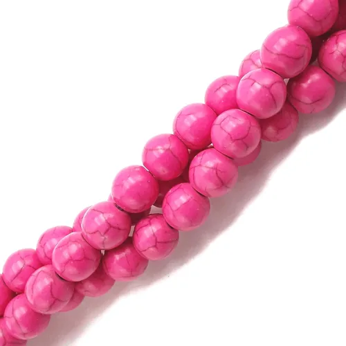 Miniatura 3 de JM Design Cuentas redondas lisas de howlita rosa turquesa tamaño 0.157 in 15.5 '' por hebra para la fabricación de joyas