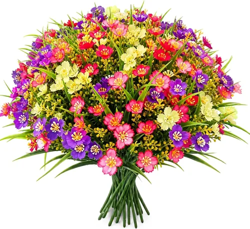 Zeyune 50 flores artificiales resistentes a los rayos UV para exteriores, no se decoloran, de plástico falso realista, seda, floral, a granel,