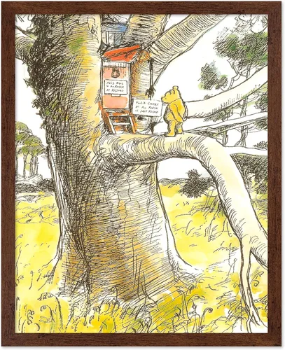 Miniatura 17 de Poster Master Póster de ilustración vintage, impresión de paisaje retro, regalo para bebé, niño, mapa de madera de 100 acres, oso, cerdo, animal