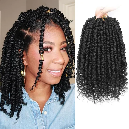 Miniatura 25 de 9 paquetes de cabello pretrenzado Passion Twist de 10 pulgadas, cabello de ganchillo Passion Twist con ombre marrón, trenzas de ganchillo bohemio