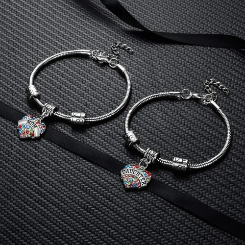 Miniatura 10 de YEEQIN Juego de 2 pulseras con dije de corazón de cristal para mamá e hija, regalo de joyería para madre e hija