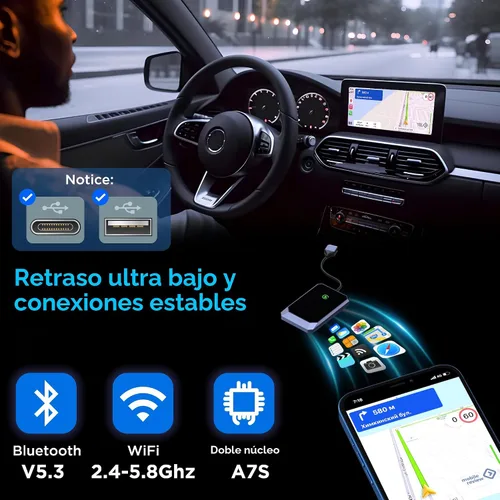 Miniatura 5 de Adaptador CarPlay Inalámbrico, Convierte de Cableado a Adaptador CarPlay Inalámbrico para iPhone, Control Inalámbrico Plug & Play CarPlay para Autos