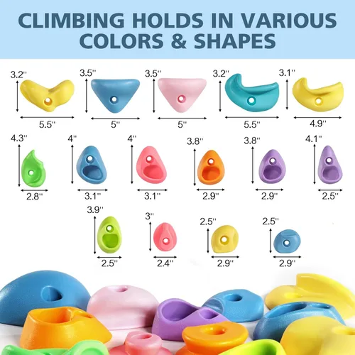 Miniatura 6 de TOPNEW Juego de 20 soportes de escalada para niños, juego de columpios, para adultos, con accesorios de montaje para pared de escalada en interiores