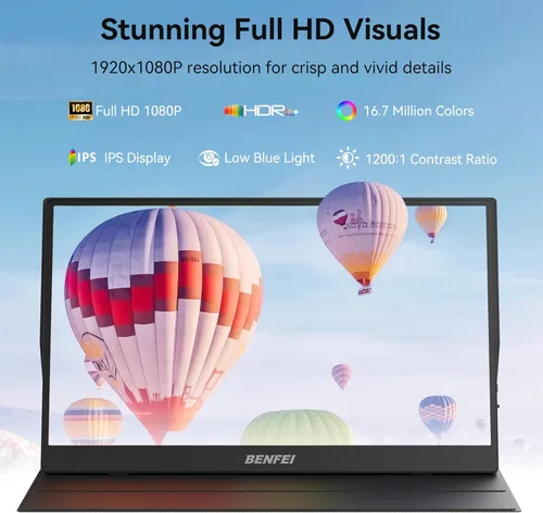 Miniatura 2 de BENFEI Monitor portátil de 15.6 pulgadas, pantalla FHD 1080P HDMI USB-C para juegos, pantalla IPS HDR ultradelgada con cubierta inteligente