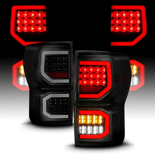 AmeriLite Para Toyota Tundra Pickup 2007-2013 Negro oscuro [LED completo] Tubo de doble tipo C de repuesto luces traseras lámpara de freno