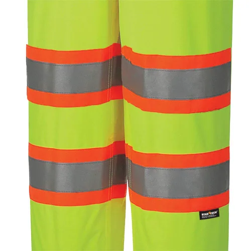 Miniatura 4 de Pioneer Pantalones de trabajo de seguridad de alta visibilidad, ligeros, impermeables con tirantes ajustables, cinta reflectante, amarillo/verde
