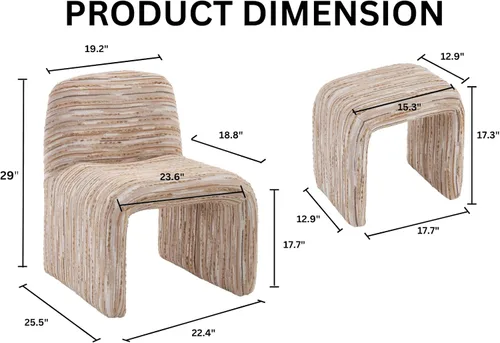 Miniatura 2 de Silla moderna para sala de estar con otomana, silla tapizada de lino mixto, cómoda silla de lectura lateral para sala de estar, dormitorio, marrón