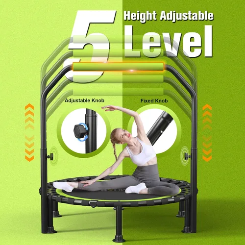 Miniatura 3 de ZCMHAXJ Foldable Mini Trampoline, 40"/48" Rebounder Trampoline for Adults & Kids, 450lbs Capacity with U-Shaped Adjustable Bar, Indoor Fitness
