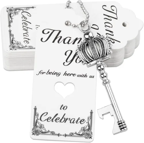 Miniatura 8 de 100 unidades de abrebotellas para bodas, recuerdos de fiesta, llaves de esqueleto de corona para cumpleaños, aniversario, fiesta, regalos de Cobre