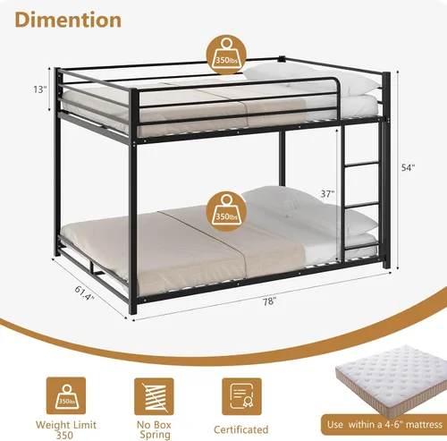 Miniatura 3 de Bonnlo Litera de metal matrimonial sobre matrimonial, marco de tamaño individual con escalera y barandilla de seguridad, diseño de perfil bajo que