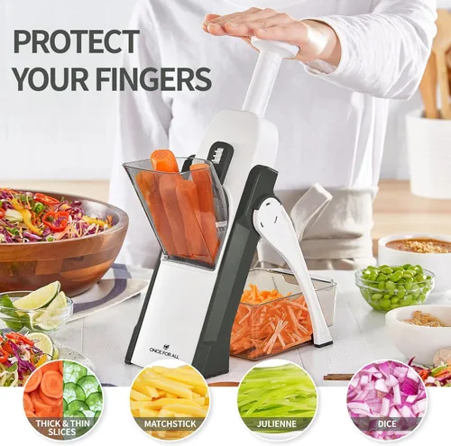 Miniatura 2 de ONCE FOR ALL - Mandolina segura y mejorada plus, picador ajustable de alimentos y verduras, cortador de papas fritas, hoja desmontable, utensilio