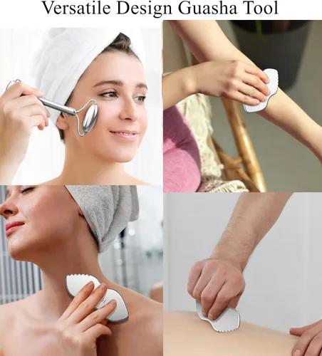 Miniatura 5 de Rodillos faciales Gua Sha de acero inoxidable y pluma de acupuntura - Rodillo de metal para ojos y cuello, herramientas de masaje facial Jgs-2