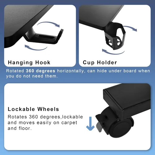 Miniatura 7 de Mesa eléctrica para colocar sobre la cama con ruedas, altura ajustable, mesa auxiliar reclinable, en forma de C, pequeño escritorio para computadora