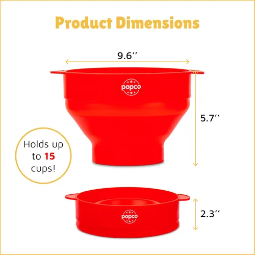 Miniatura 3 de POPCO Cuenco para Palomitas de Maíz para Microondas - Recipiente de Silicona para Hacer Palomitas con Asas - Diseño Plegable, 2.3 Pulgadas de Altura