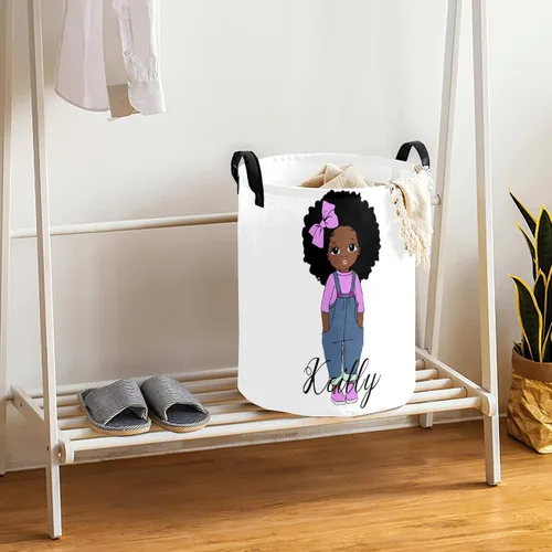 Miniatura 4 de Cesta de lavandería personalizada con nombres de niñas africanas, plegable, duradera, organizador de juguetes, decoración de dormitorio, para niños