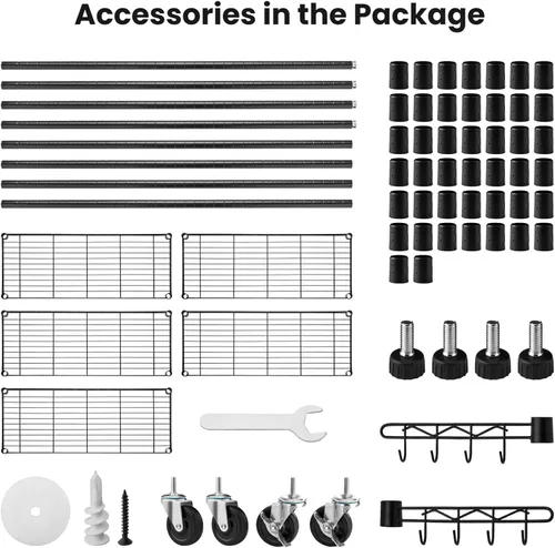 Miniatura 7 de Estantes de almacenamiento de alambre de 75 pulgadas de alto con ruedas, estantes de metal resistente de 1750 libras para almacenamiento, estante
